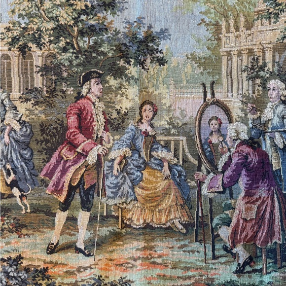 Belgium Tapestry Jardin Louis XV Motifs 2+3 ~ 20”x56” Victorian Dance Scene - Picture 4 of 15